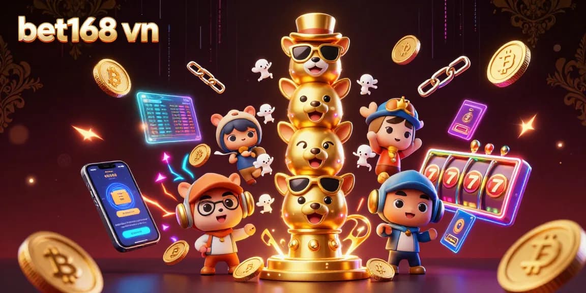 Engage with bet168 vn by exploring a vibrant 3D casino scene filled with lively characters and crypto elements.