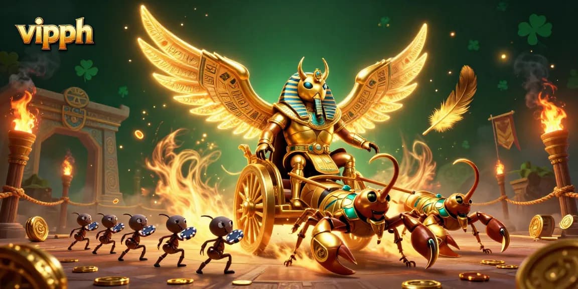 Experience thrilling gameplay at vipph with a majestic scene of a golden chariot in an exciting casino battle atmosphere.