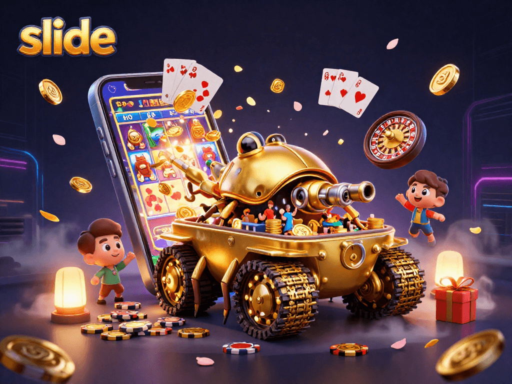 Engage in thrilling slide game action with a colorful slot tank casino exploding with fun.
