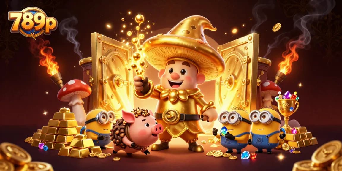 Experience the magic of 789p with a golden wizard and treasures in this vibrant casino scene.