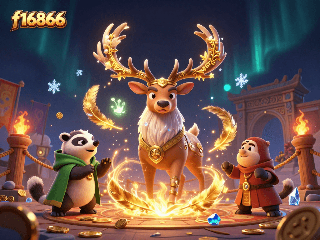 Experience f16866 with a dynamic 3D casino illustration showcasing unique characters and game elements.