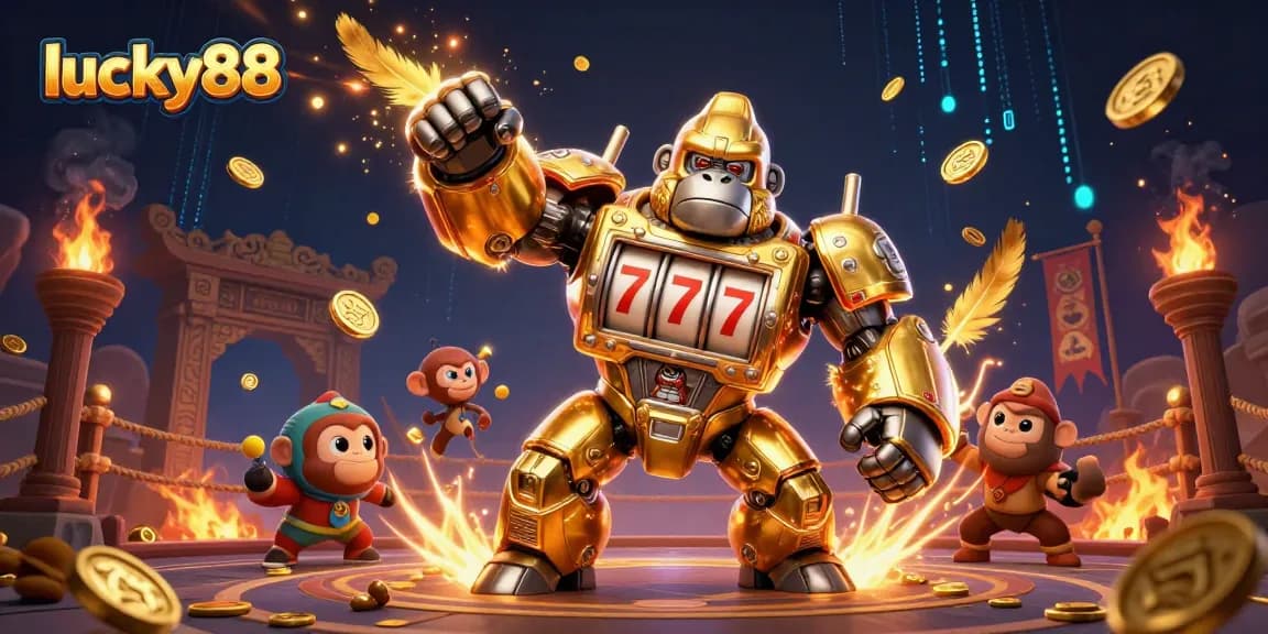 Experience thrilling casino adventures with lucky88's unique 3D golden gorilla mech in action!