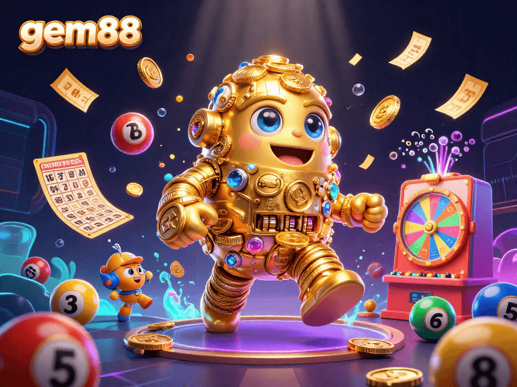 Experience thrilling gameplay with gem88’s vibrant casino scene featuring a golden golem!