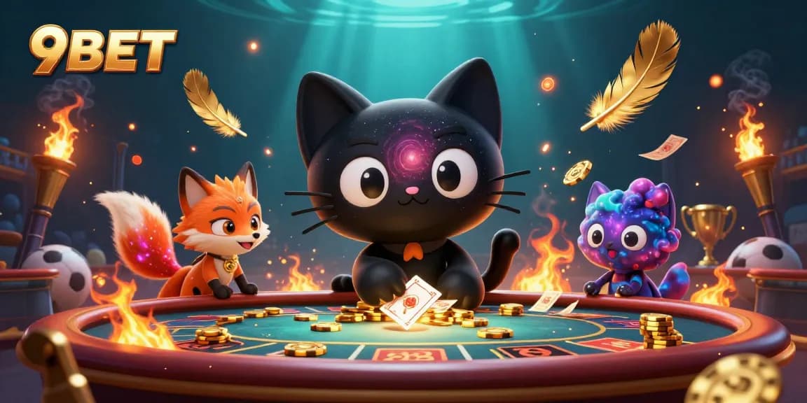 Experience the thrill of betting at 9BET with this vibrant cosmic casino illustration showcasing captivating characters and dynamic elements.