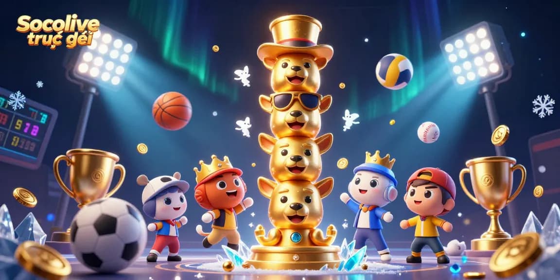 Experience the thrill of Socolive trực tiếp with 3D cartoon characters and dynamic sports elements.