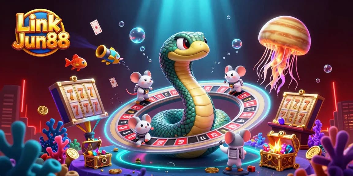 Experience thrilling bets with Link Jun88 at an exciting 3D casino scene with cosmic elements.