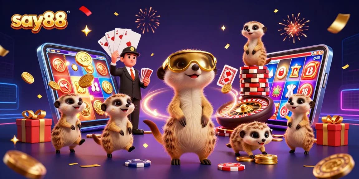 Engage in thrilling casino action with say88's meerkat dealers in a vibrant atmosphere.