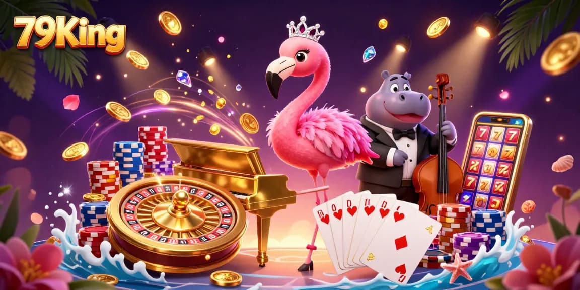 Experience thrilling gaming at 79King with vibrant casino visuals and engaging characters.