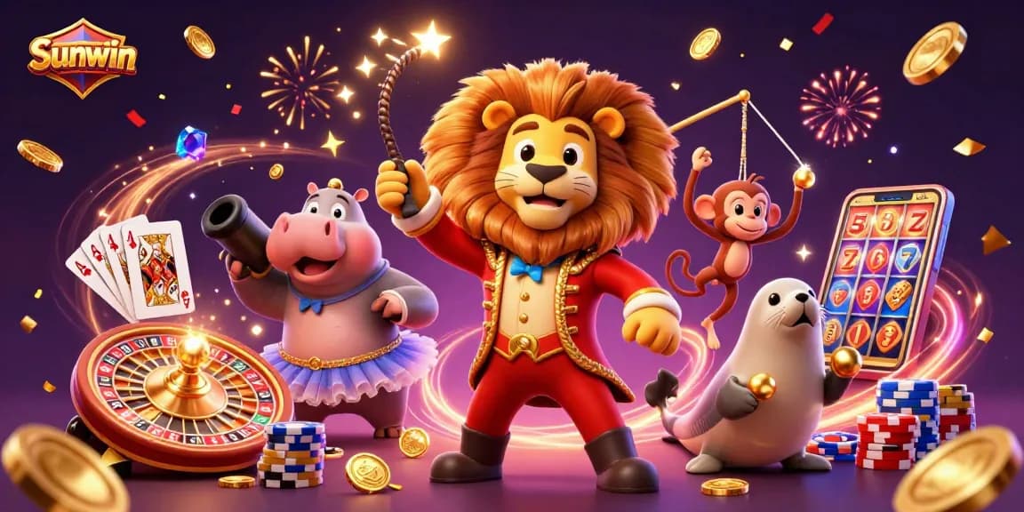 Engage with thrilling Sunwin experiences featuring vibrant casino elements and interactive gaming characters.