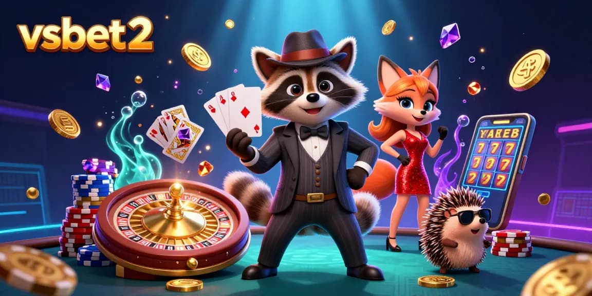 Experience thrilling action with vsbet2 as raccoon, fox, and hedgehog enjoy an exciting casino scene.