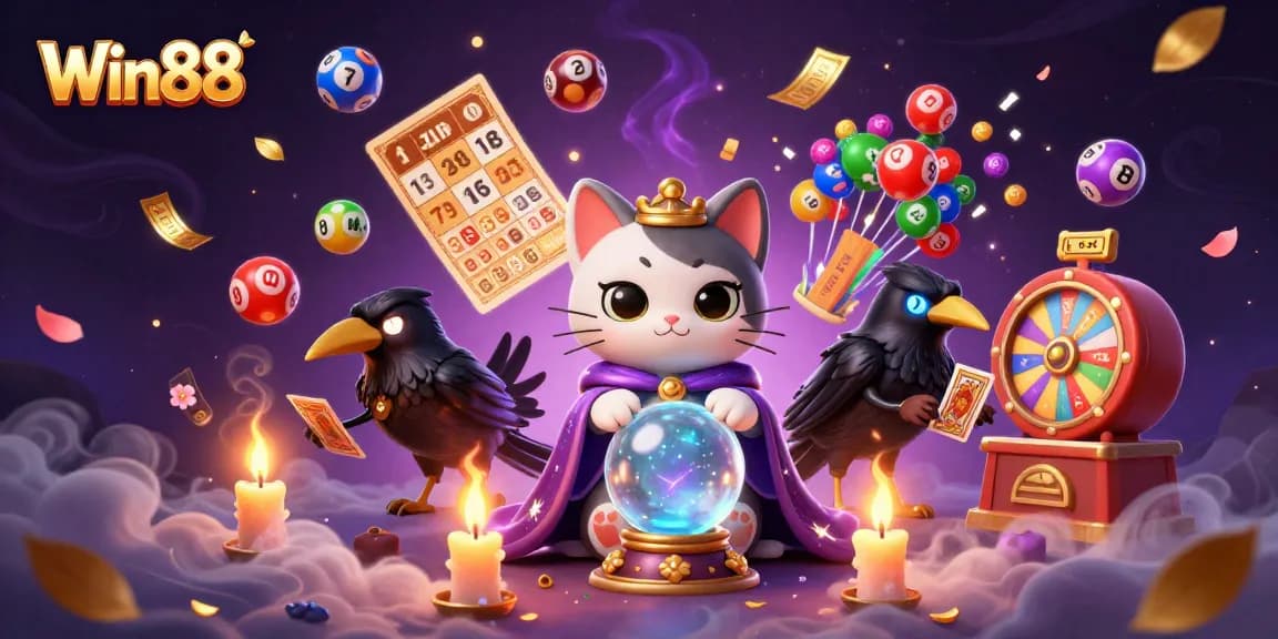 Experience thrilling gaming with Win88's vibrant, 3D lottery scene featuring playful characters and dynamic elements.