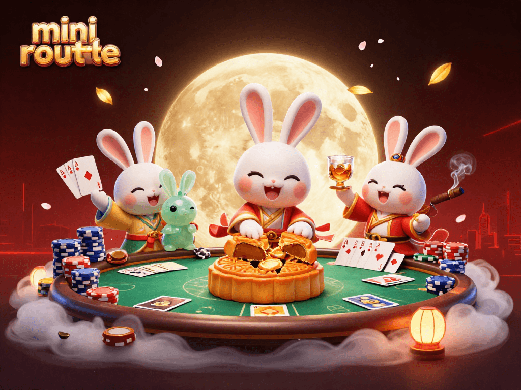 Experience the excitement of mini roulette with a whimsical moon rabbit scene revealing poker chips.