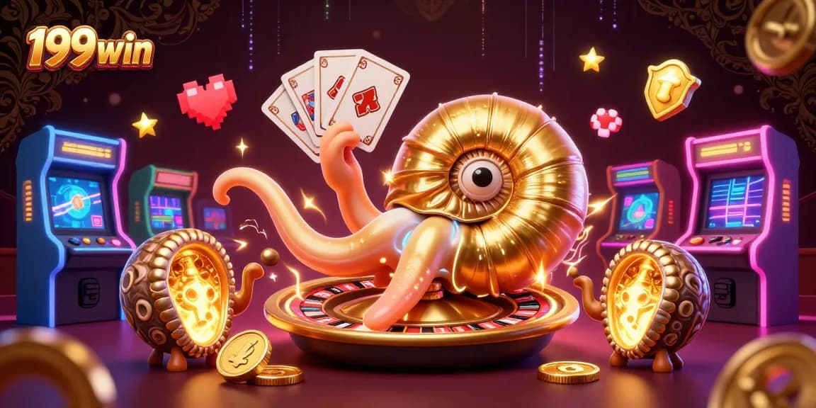 Engage in thrilling action with 199win's vibrant 3D casino scene featuring a giant nautilus and glowing companions.