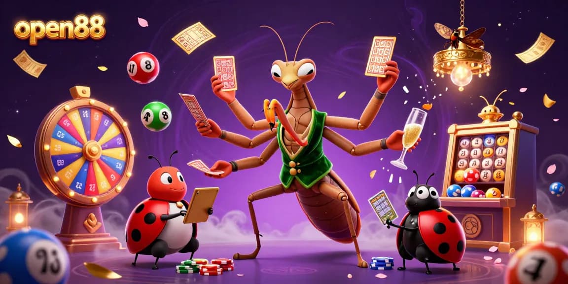 Experience the excitement of open88 with vibrant lottery balls and engaging casino characters.