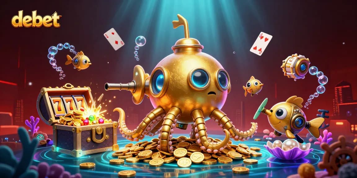 Experience thrilling gameplay with debet in this vibrant casino-themed underwater scene.