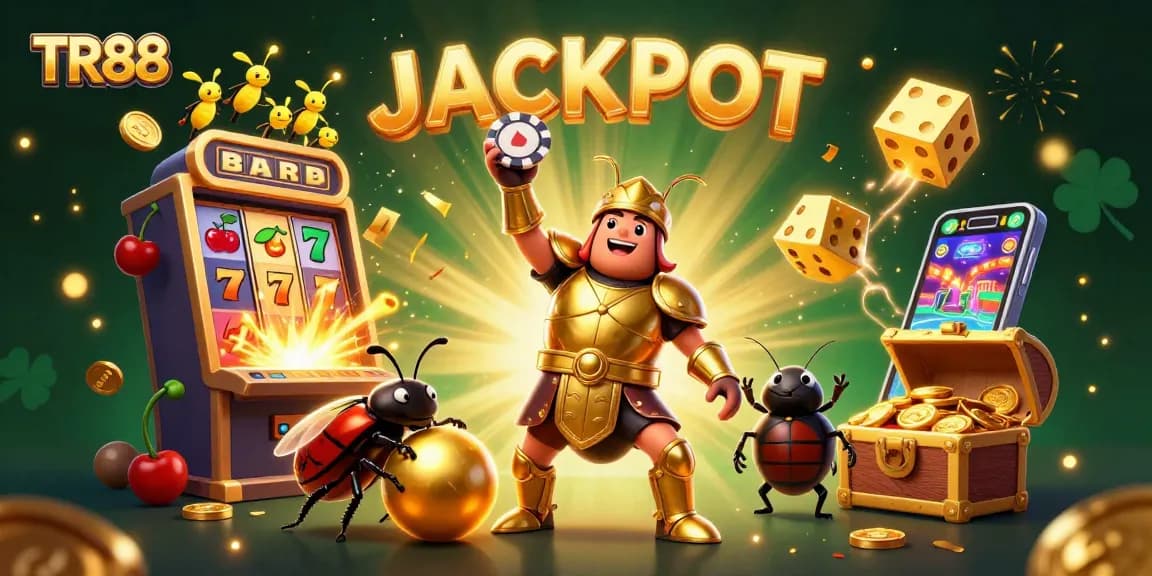 Join the TR88 jackpot celebration with vibrant 3D visuals of epic gambling action.