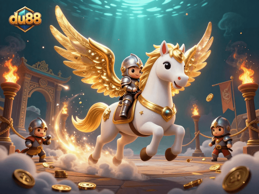 Experience thrilling wins at du88 with a majestic casino-themed scene featuring a celestial knight.