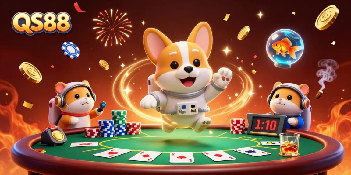 Experience the excitement of QS88 with a 3D cartoon astronaut corgi in a casino adventure.