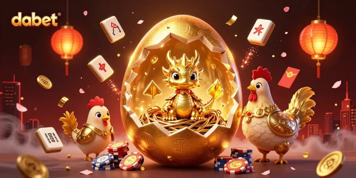 Engage with dabet's thrilling gaming experience featuring golden dragon and poker chips.