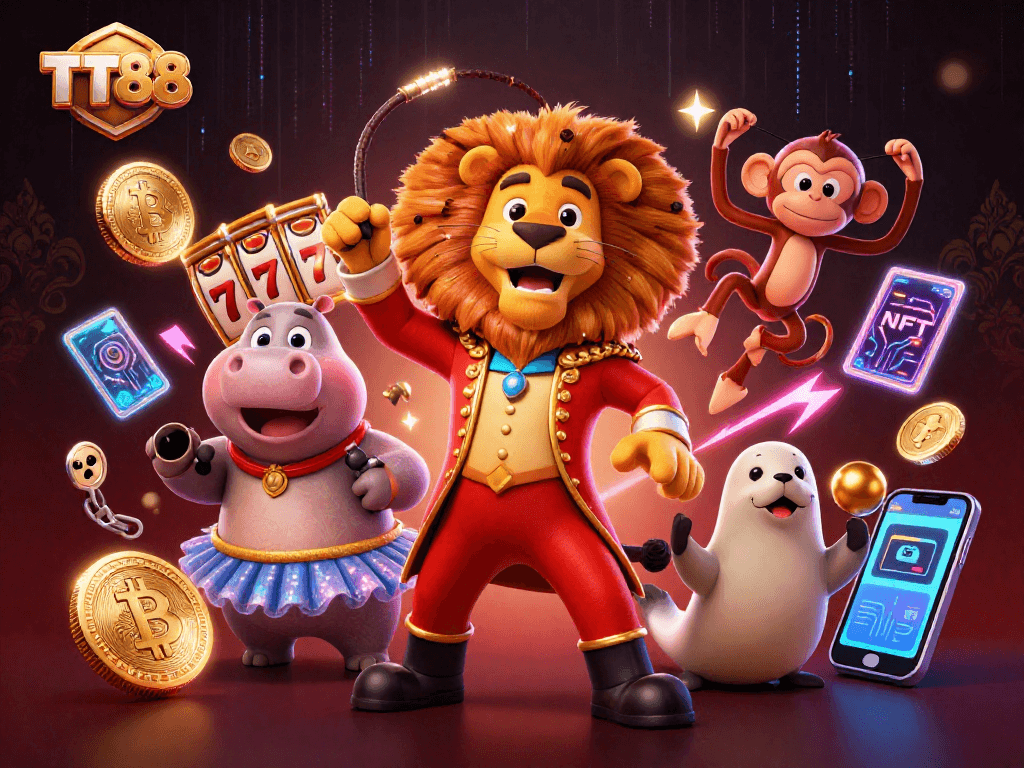Engage in exciting gameplay at TT88 with vibrant 3D casino characters and slot elements.