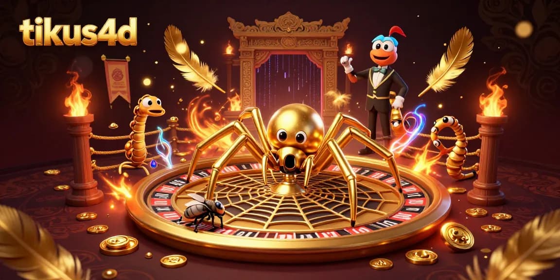 Engage with tikus4d as a golden spider spins winning bets on a roulette wheel surrounded by vibrant casino elements.