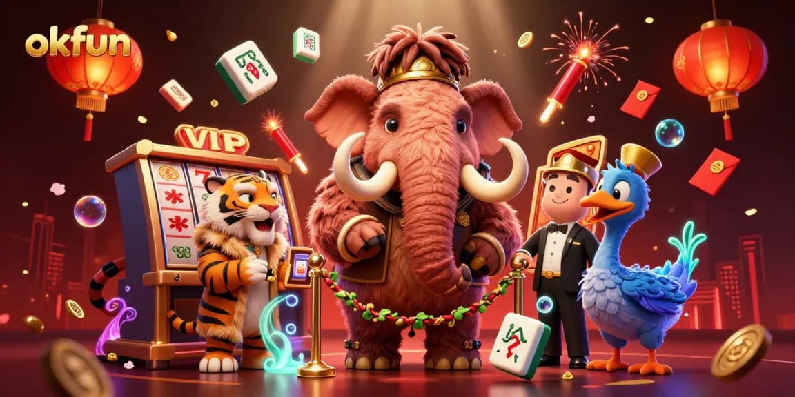 Experience thrilling gaming action at okfun with lavish characters amidst vibrant, dynamic casino elements.