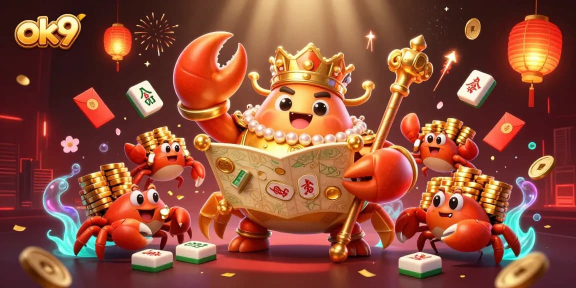 Experience thrilling gameplay at ok9 with a dynamic scene of a golden crab emperor and treasure map.