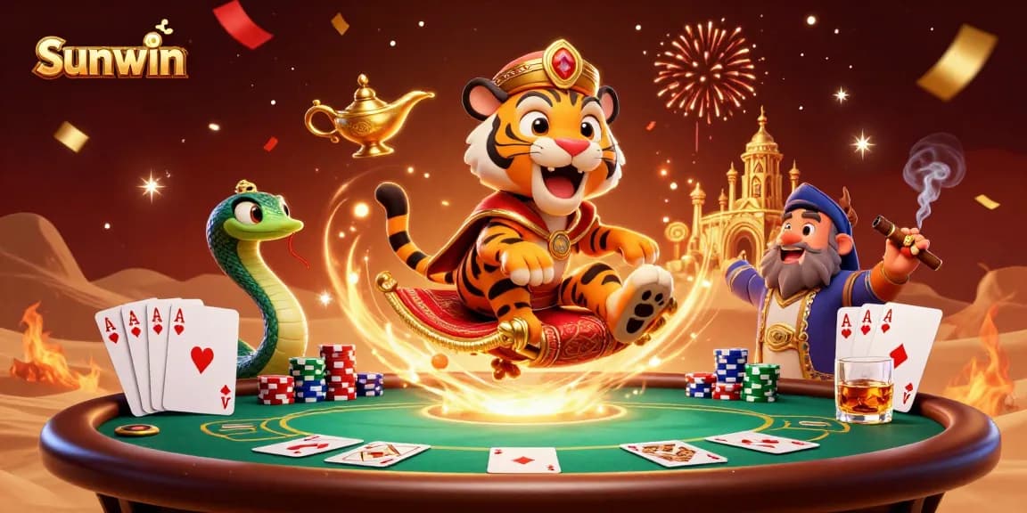 Experience Sunwin's thrilling gaming adventure featuring a magical 3D tiger sultan and poker elements.