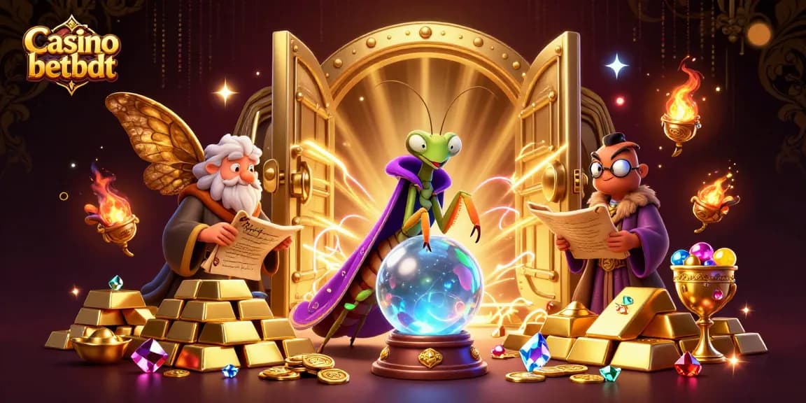 Engage with mystical fortune telling at Casino betbdt with a vibrant 3D scene of magical characters and treasures.
