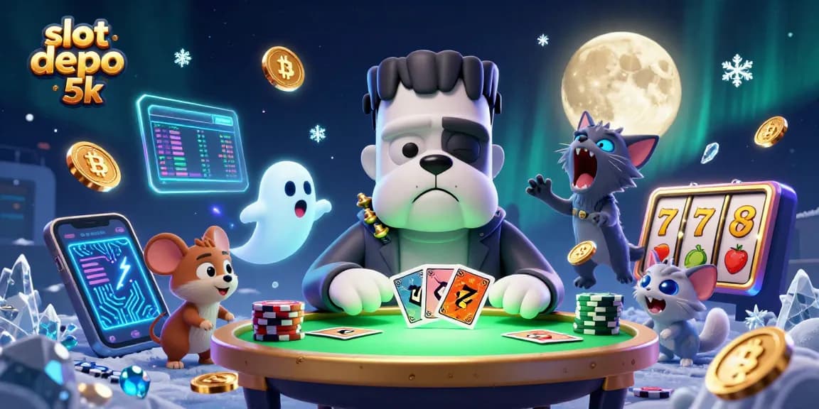 Experience thrilling gameplay at slot depo 5k, featuring a vibrant scene with unique cartoon characters and exciting slot elements.