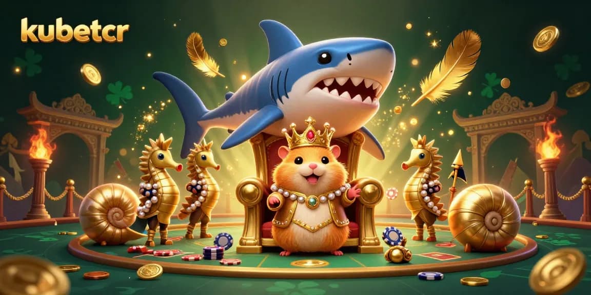 Engage with kubetcr's dynamic online casino scene featuring the fierce golden hamster king and gaming elements.