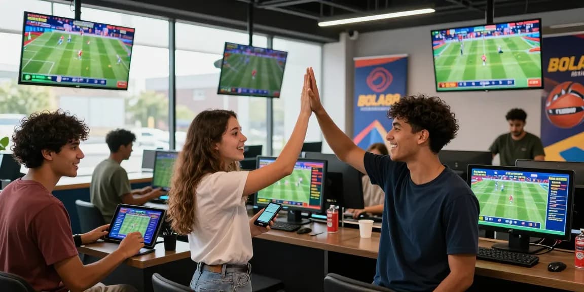 BOLA88 sports betting excitement in a vibrant lounge with live events.