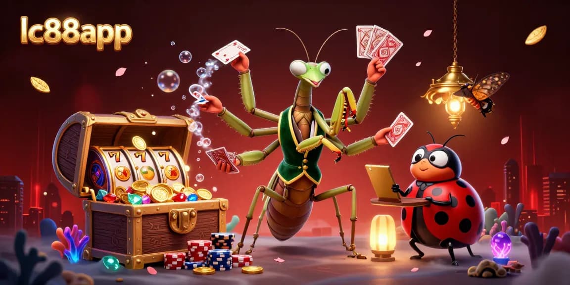 Experience the thrill of lc88app as a giant mantis card sharp and ladybug pit boss engage in animated casino action.