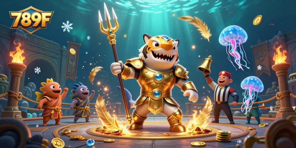 Bet on the exciting actions at 789F with dynamic underwater casino battle scenes featuring a tiger shark.