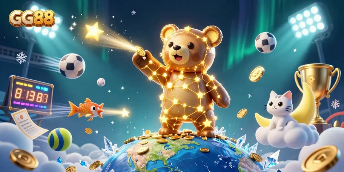 Engage with GG88's thrilling atmosphere, featuring a golden constellation bear, sports elements, and cosmic rewards.