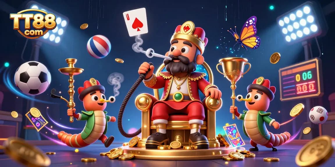 Experience thrilling gaming moments with TT88 com in an engaging casino scene featuring a whimsical caterpillar hookah-master.