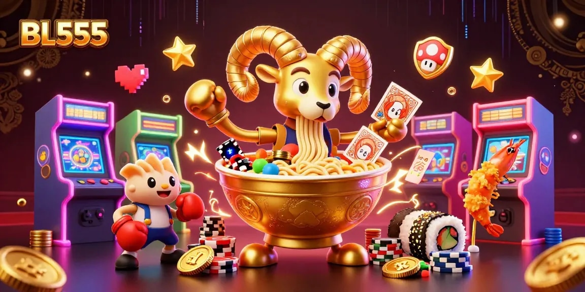 Engage with the thrilling world of BL555, featuring vibrant casino characters in a dynamic scene.