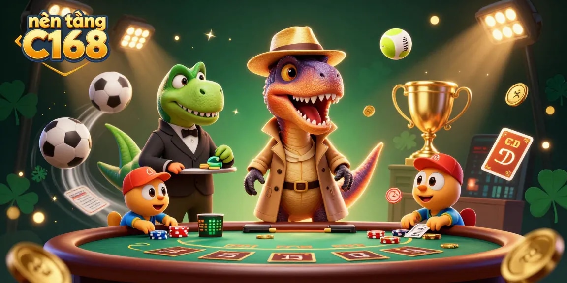 Engage with the vibrant action of nền tảng C168 as a velociraptor card counter navigates blackjack excitement with a stegosaurus pit boss.