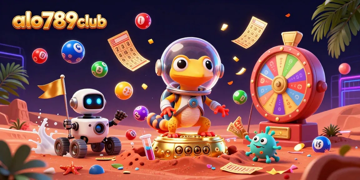 Join the excitement at alo789club with a dynamic scene featuring a Martian gecko discovering a golden casino!