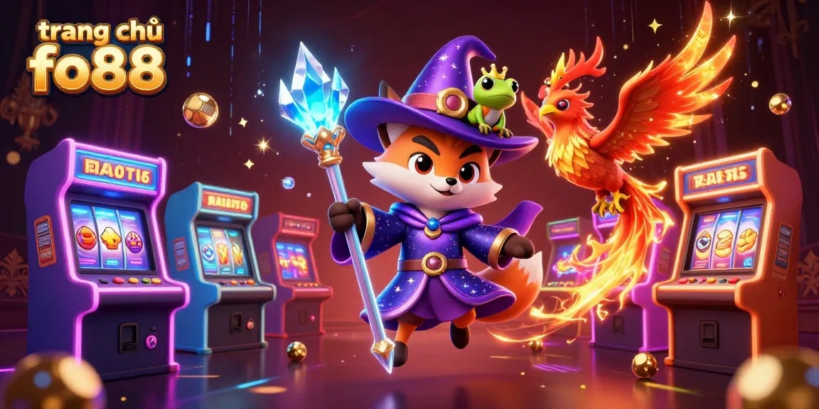 Engage with the magic of trang chủ fo88 featuring a mystical wizard fox, phoenix, and stunning casino elements.