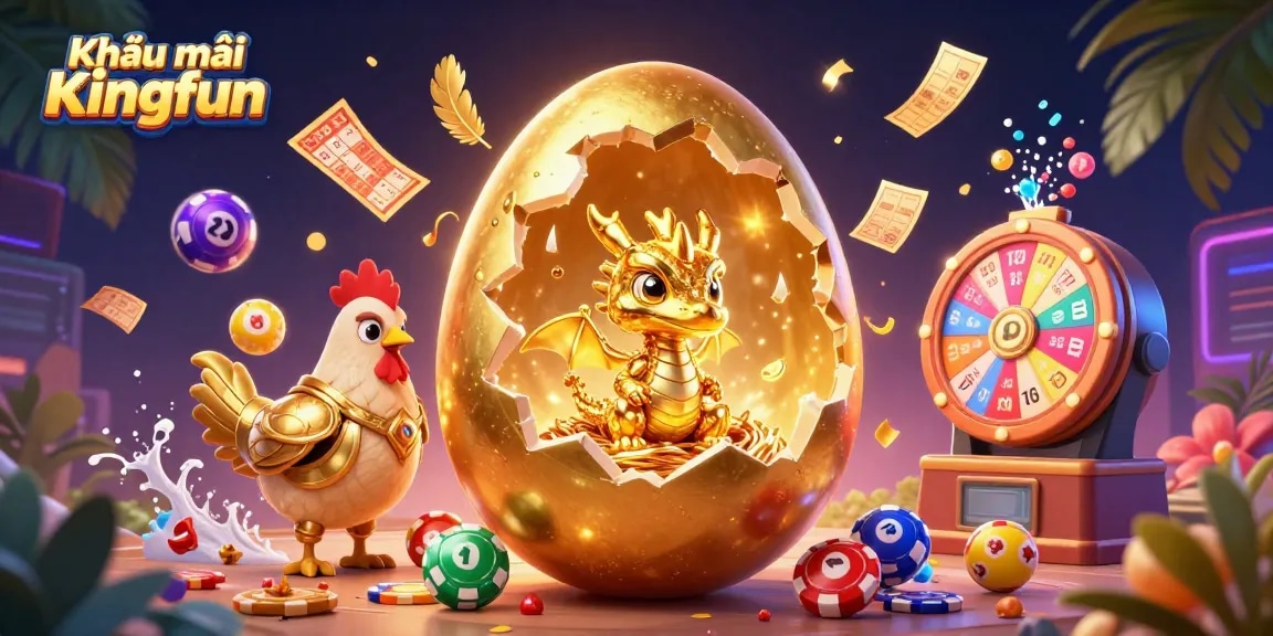 Experience exciting Khuyến mãi Kingfun with vibrant casino elements and golden rewards