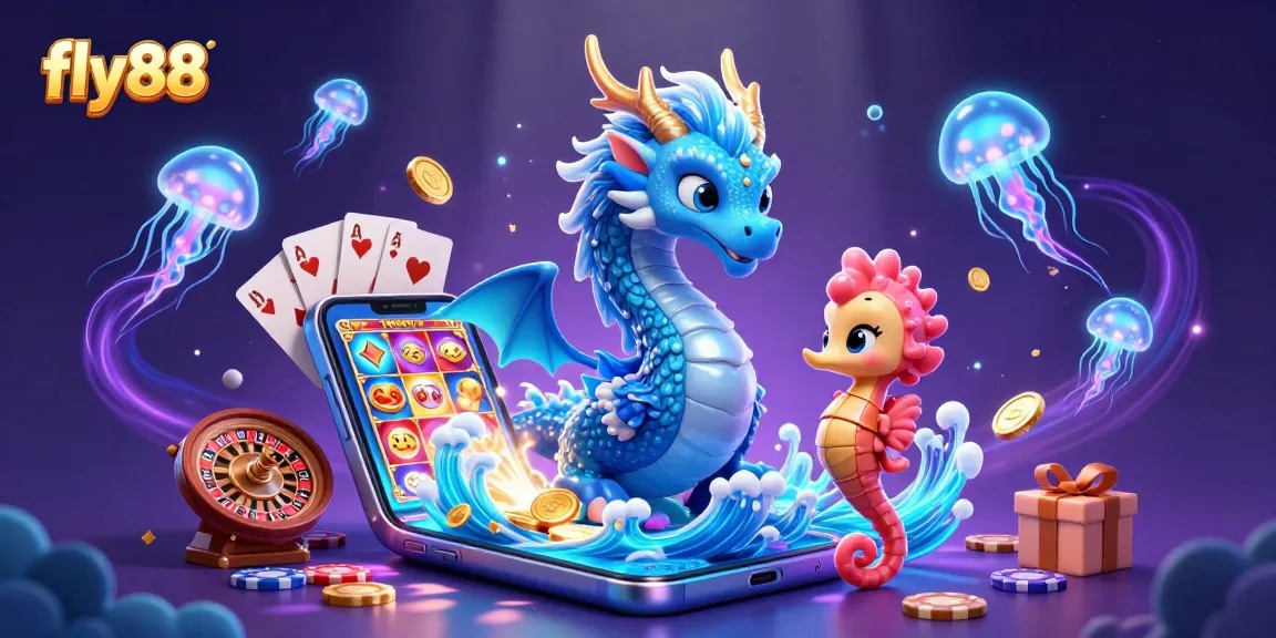 Experience thrilling slot action with fly88's vibrant underwater casino adventure featuring a mystical sea dragon.