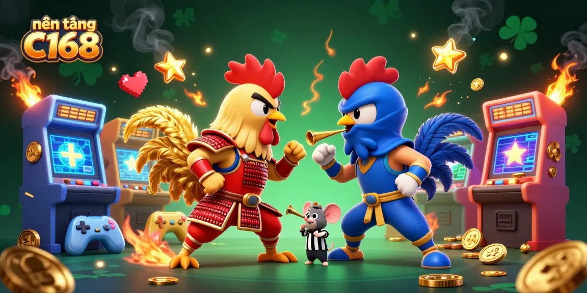 Engage in thrilling battles at nền tảng C168 with dynamic rooster combat and vibrant casino elements.
