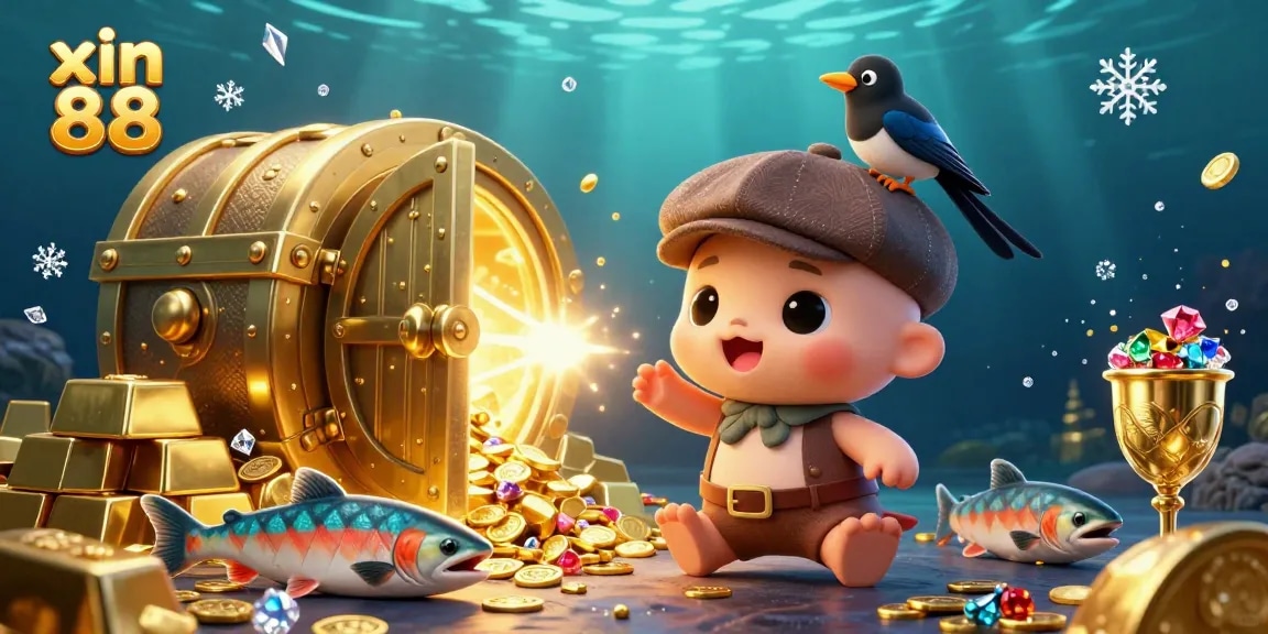 Experience the thrill of winning at xin 88 with cartoon creatures amidst a treasure-filled casino.