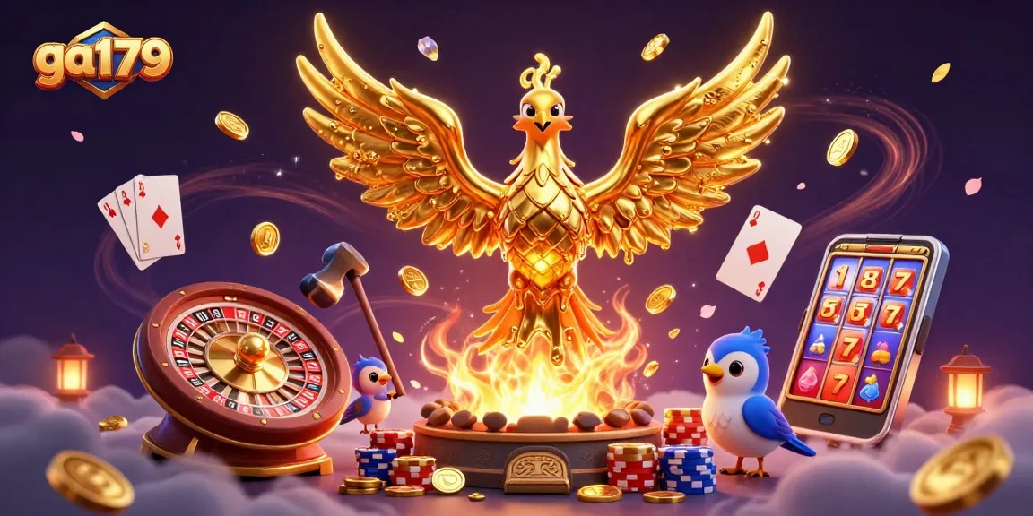 Experience thrilling moments at ga179 with the molten golden phoenix amidst dynamic casino elements.