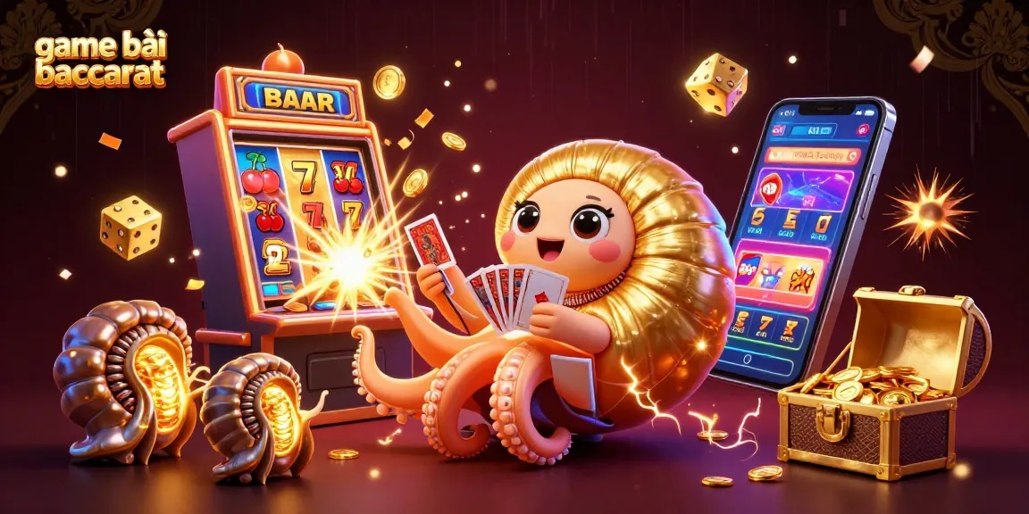 Engage in game bài baccarat with an animated scene featuring vibrant casino elements and exciting gameplay.