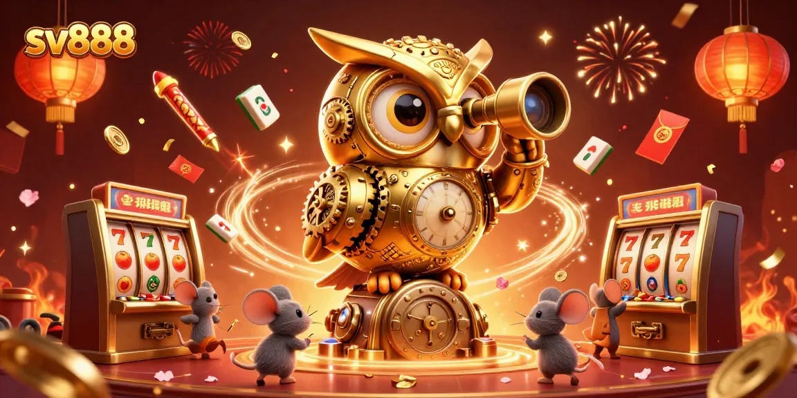 Experience sv888's thrilling casino atmosphere with a golden owl overseeing a vibrant scene