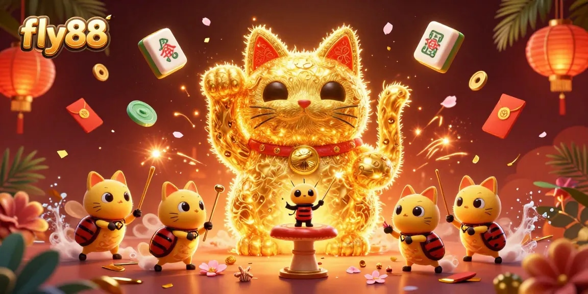 Experience the thrill of fly88's enchanting casino world with lively lucky cat symbols.