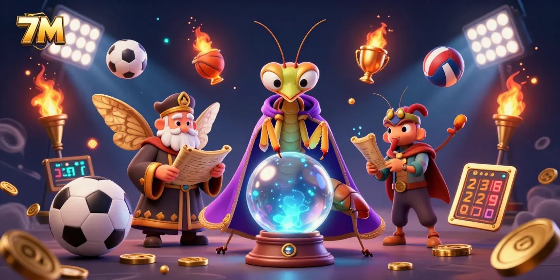 Engage with 7M sports betting excitement through dynamic elements and vibrant characters in a cartoon scene.