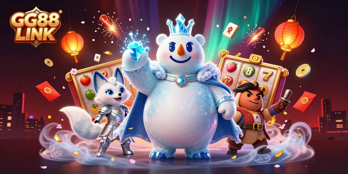Engage with GG88 LINK for thrilling casino adventures, featuring a majestic polar bear and animated gaming elements.